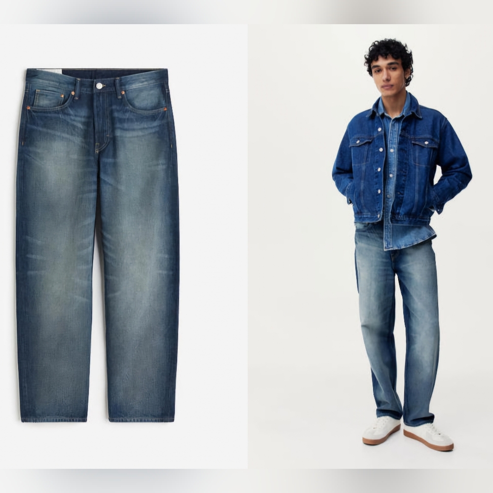 H&M Men's Loose Jeans - Dark Denim Blue